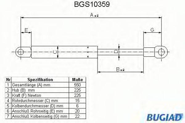 BUGIAD BGS10359 Газова пружина, капот