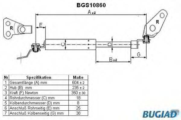 BUGIAD BGS10860 Газова пружина, кришка багажника