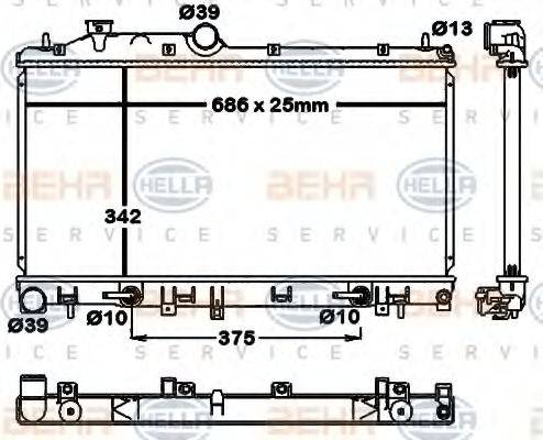 HELLA 8MK376792411 Радіатор, охолодження двигуна