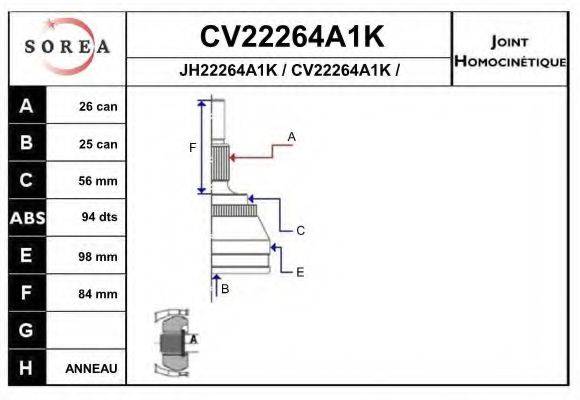 EAI CV22264A1K Шарнірний комплект, приводний вал