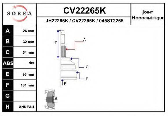 EAI CV22265K Шарнірний комплект, приводний вал