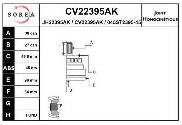 SNRA JH22395AK Шарнірний комплект, приводний вал