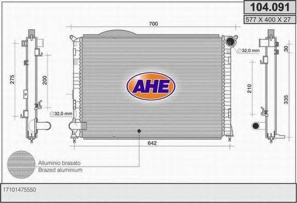 AHE 104091 Радіатор, охолодження двигуна