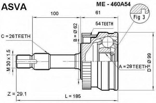 ASVA ME460A54 Шарнірний комплект, приводний вал
