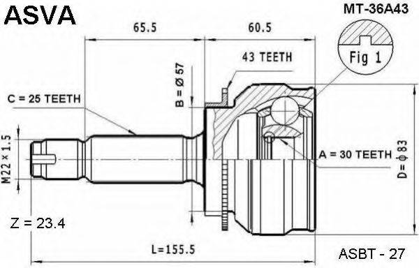 ASVA MT36A43 Шарнірний комплект, приводний вал