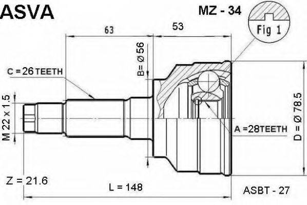 ASVA MZ34 Шарнірний комплект, приводний вал