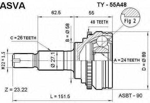 TOYOTA 43460-19776 Шарнірний комплект, приводний вал