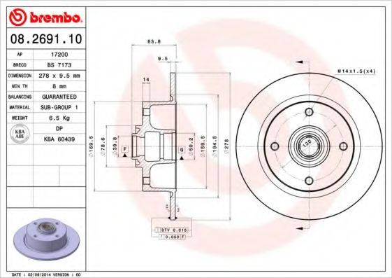 BREMBO 08269110 гальмівний диск