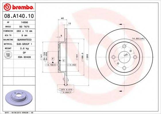 BREMBO 08A14010 гальмівний диск