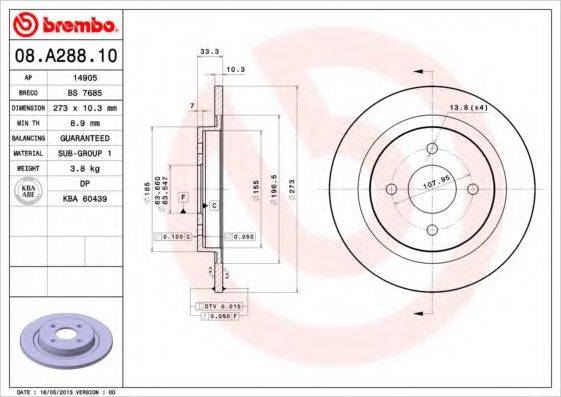 BREMBO 08A28810 гальмівний диск