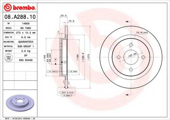 BREMBO 08A28810 гальмівний диск