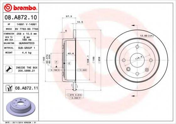 BREMBO 08A87210 гальмівний диск