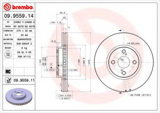 BREMBO 09955914 гальмівний диск