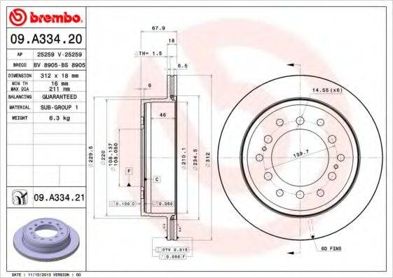 BREMBO 09A33420 гальмівний диск