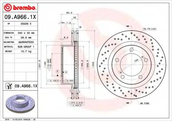 BREMBO 09A9661X гальмівний диск