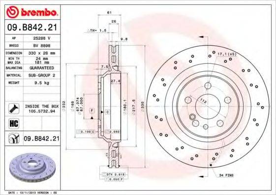 BREMBO 09B84221 гальмівний диск