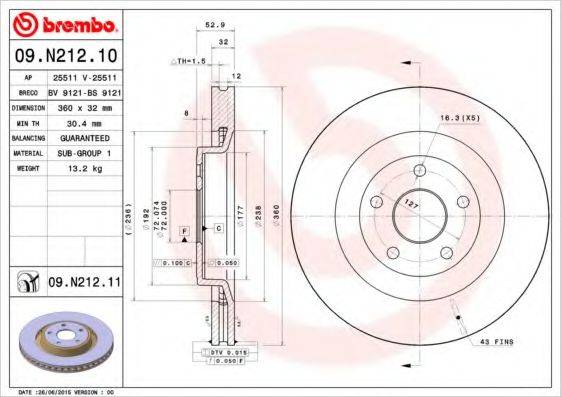 BREMBO 09N21211 гальмівний диск