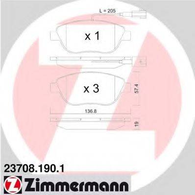 ZIMMERMANN 23708 Комплект гальмівних колодок, дискове гальмо